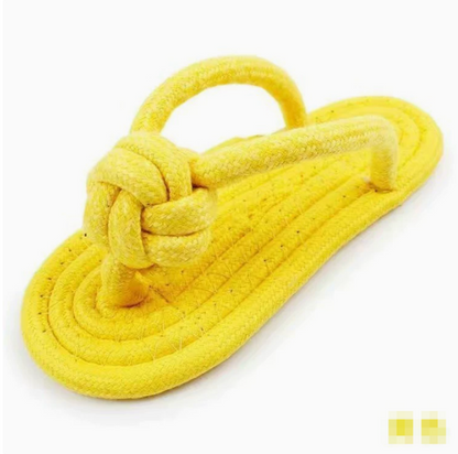 Pink cotton rope slippers dog chew toy, durable and approximately 16.7cm long, designed for chewing and play.