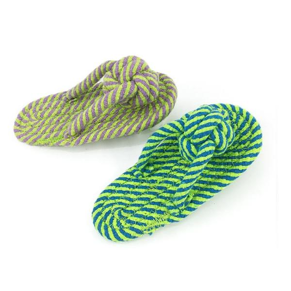 Pink cotton rope slippers dog chew toy, durable and approximately 16.7cm long, designed for dogs to chew and play.