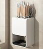 Gray kitchen accessories organizer with wall-mounted carbon steel knife rack and drainable stand for safe knife storage