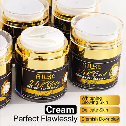 AILKE 24K Gold Flawless Skin Care Range cream for skin whitening, dark spot reduction, and moisturizing, suitable for women and men.