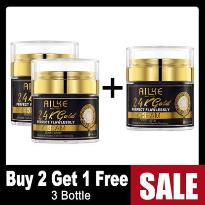 A 50g jar of AILKE 24K Gold Flawlessly Skin Care Range cream for skin whitening, dark spot reduction, and moisturizing for women and men.