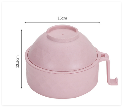 Cream-colored Ramen Bowl Draining Cup by BACKUPMYFILESNOW.COM® with a built-in strainer for easy draining of noodles.