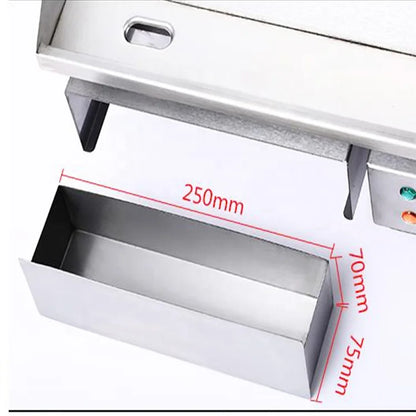 Commercial hard chrome gas griddle with stainless steel surface, designed for restaurant kitchens, CE certified for durability and safety.
