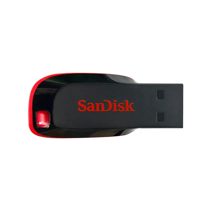 SanDisk Super Mini USB 2.0 flash drive in 16GB, 32GB, 64GB, or 128GB, designed for computers, TVs, and car audio.