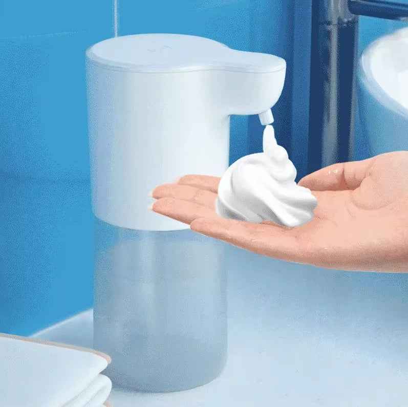 USB charging automatic foam soap dispenser with infrared touchless sensor, compact design for kitchen and bathroom use.