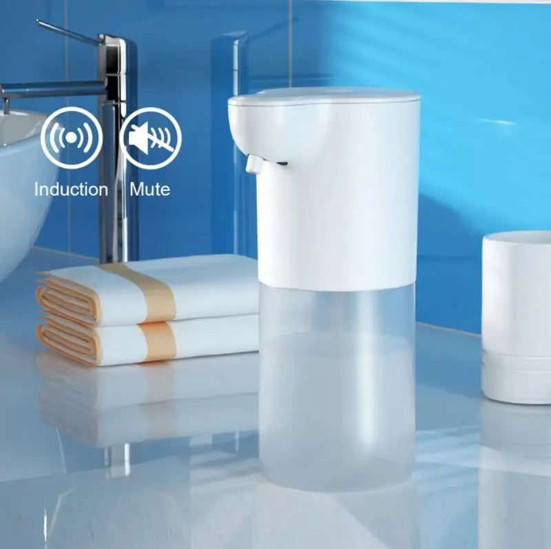 USB charging automatic foam soap dispenser with infrared touchless sensor, compact mini design for kitchen and bathroom use.