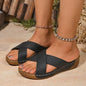 Brown QF1 Cross Strap women's casual Roman sandals with thick sole and wedge platform, ideal for summer outdoor wear.