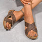 Brown QF1 Cross Strap women's casual Roman sandals with thick sole, wedge platform, and open-toe design for summer outdoor wear.