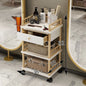 Modern solid wood salon trolley with multiple shelves for barber shop or beauty salon tool storage, mobile and functional.
