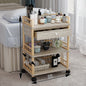Modern salon trolley made of solid wood with multiple shelves for tools, ideal for barber shops and beauty salons.