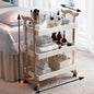 Modern salon furniture wooden trolley with multiple storage compartments, suitable for beauty salons and barber shops.
