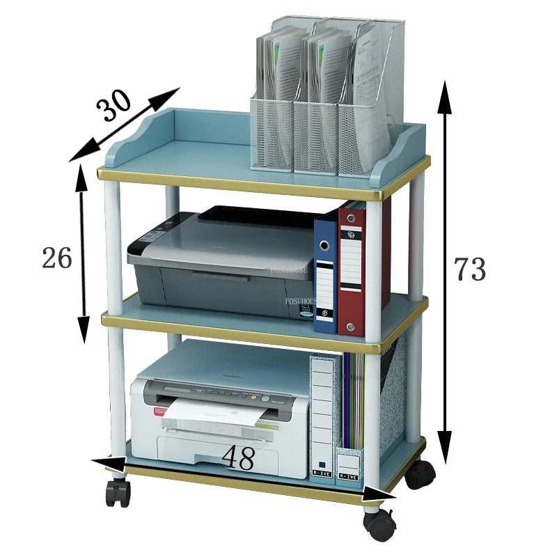 Modern solid wood salon trolley with multiple shelves for barber shop tools and storage, on wheels for easy mobility.