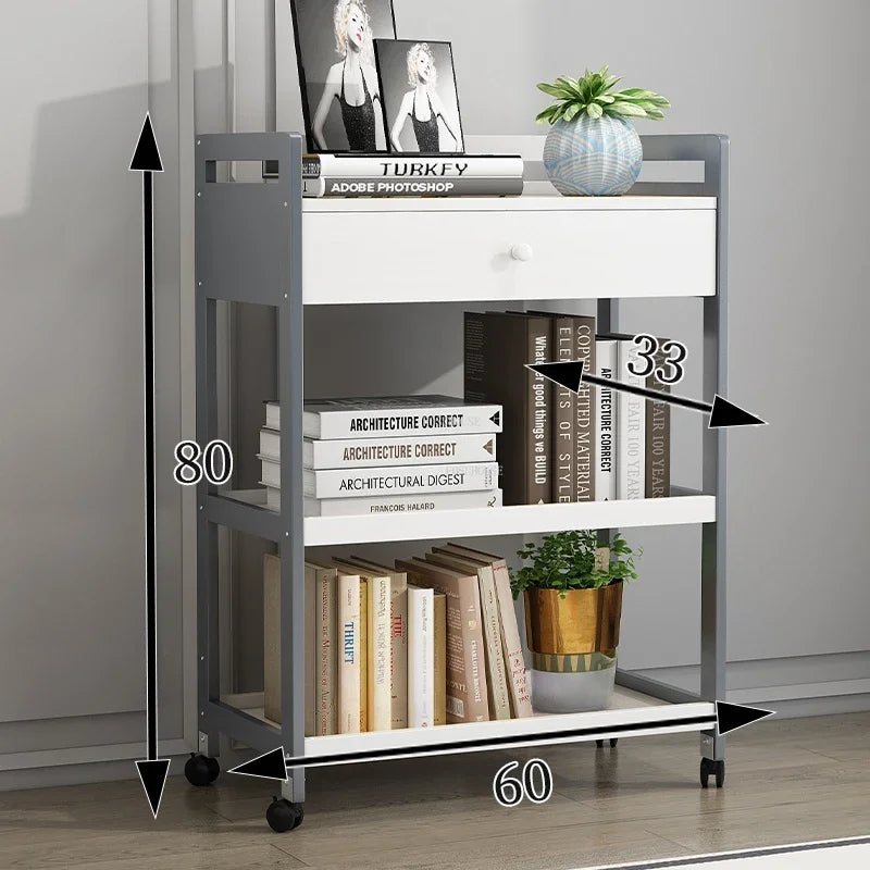 Modern solid wood salon trolley with multiple shelves, mobile design, ideal for beauty salons and barber shops for tool storage.