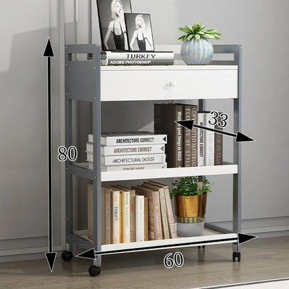 Modern solid wood salon trolley with multiple shelves, mobile design, ideal for beauty salons and barber shops for tool storage.