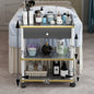 Solid wood salon trolley for beauty and barber shops, featuring multiple storage compartments on a mobile cart.