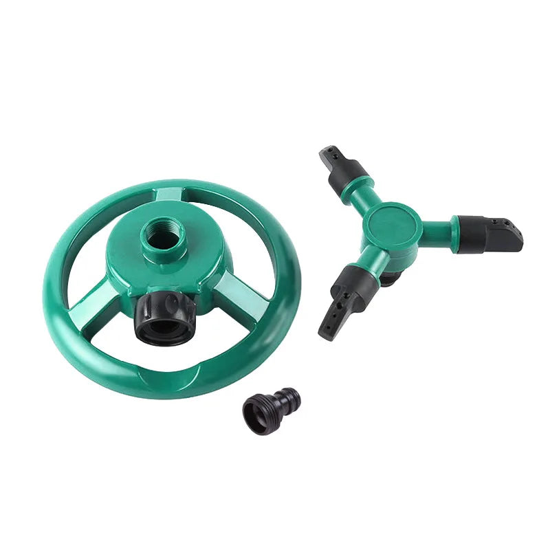 360-degree automatic rotating sprinkler nozzle for garden watering and irrigation, suitable for lawns and outdoor irrigation systems.