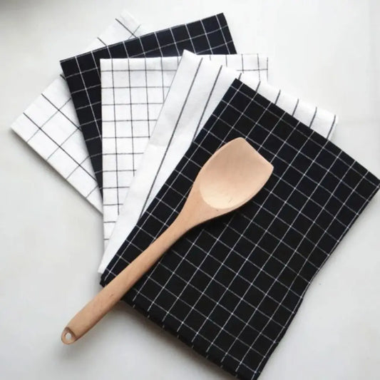 Cotton tea towel with stripe and plaid pattern, 40x60cm, durable kitchen cloth for dish cleaning and table use.