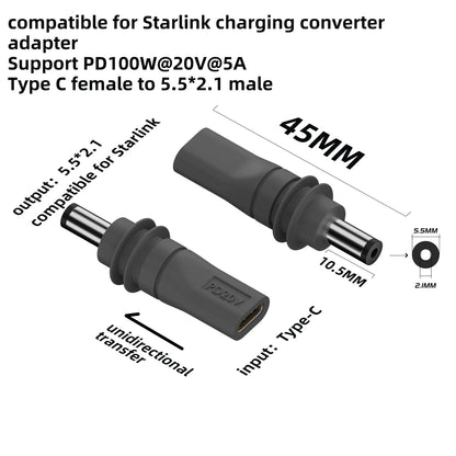 Starlink Mini 2m DC power Type-C replacement cable with waterproof outdoor barrel jack for outdoor Starlink setups.