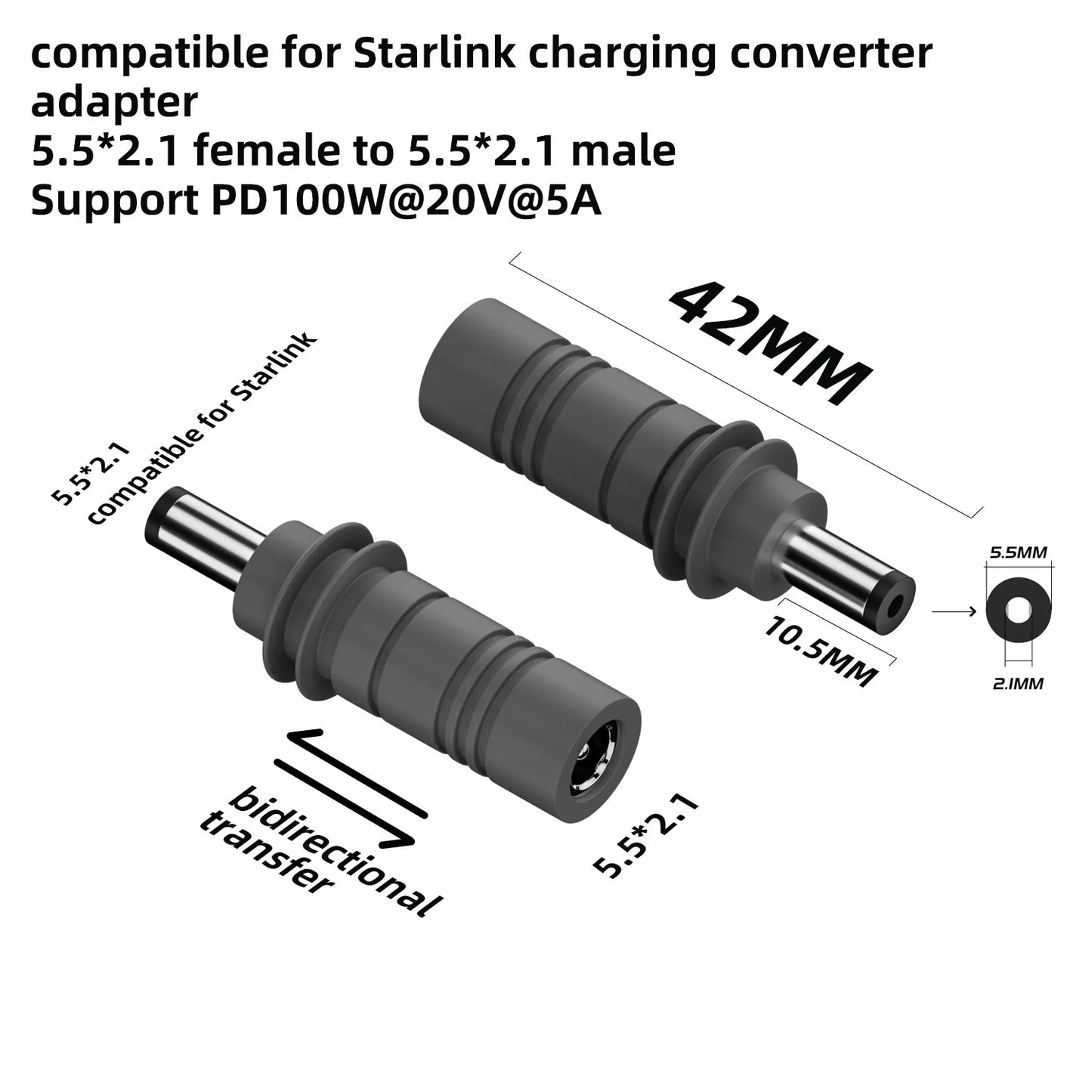 Starlink Mini DC power cable with Type-C input, waterproof outdoor barrel jack, 2M (6.6ft) replacement cable by BACKUPMYFILESNOW.COM®