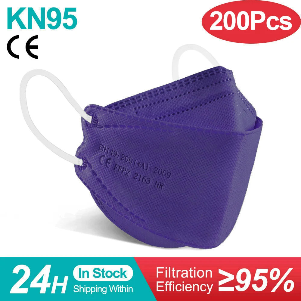 Dark blue FFP2 and KN95 face masks, 4-ply protection masks, N95 homologated masks, security masks for face protection.
