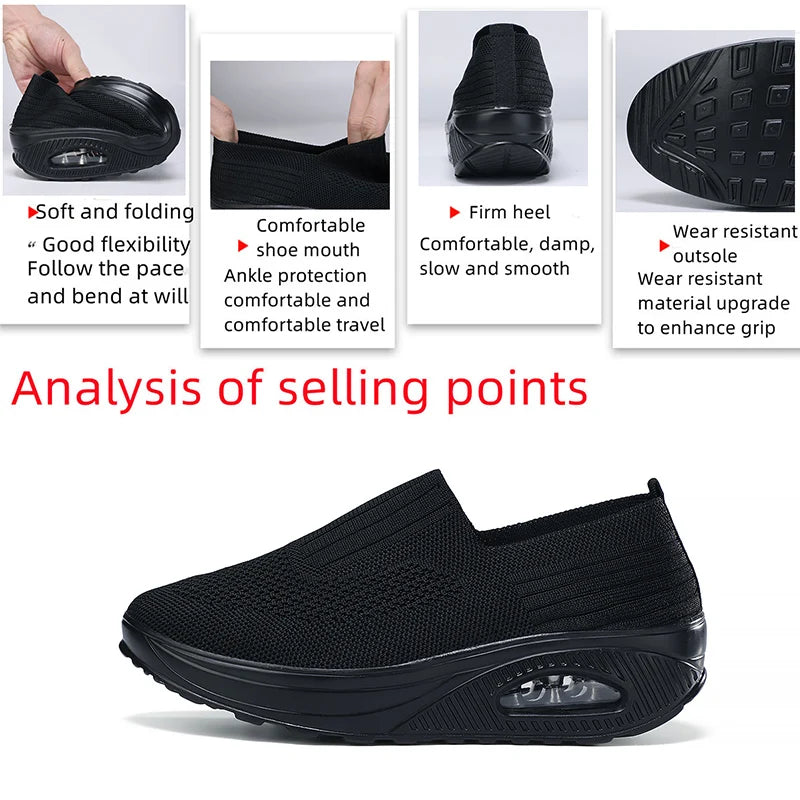 Dark blue women's vulcanized sneakers with platform soles, casual breathable flats, perfect for walking and summer fashion.
