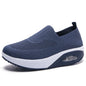 Dark blue summer women's vulcanized sneakers with platform soles, casual breathable flats, and walking wedges for stylish comfort.