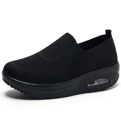 Dark blue women's vulcanized sneakers with platform sole, casual flat design, breathable material, ideal for walking and summer fashion.