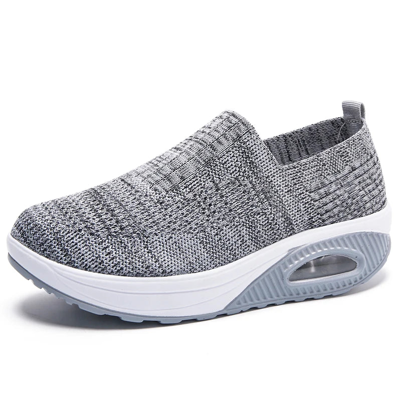 Dark blue vulcanized platform sneakers for women, casual breathable flat shoes with solid color design and comfortable walking soles.