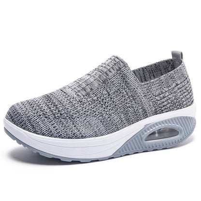 Dark blue vulcanized platform sneakers for women, casual breathable flat shoes with solid color design and comfortable walking soles.