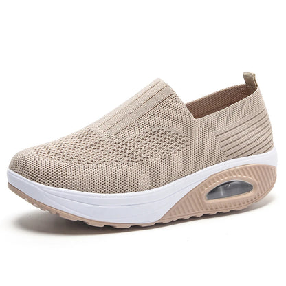 Dark blue women's vulcanized sneakers with platform soles, casual breathable flat shoes for walking and summer fashion.