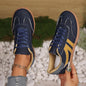 Dark blue women's ballet sneakers with soft soles, anti-skid design, comfortable flats for casual walking and everyday wear.
