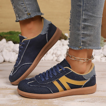 Dark blue women's ballet sneakers with soft soles, anti-skid soles, and casual design for comfortable daily walking.