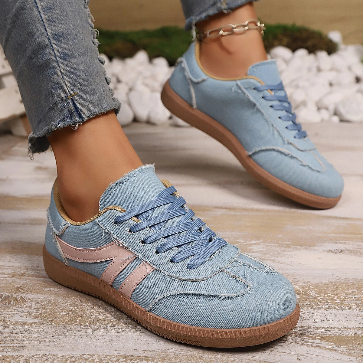 Dark blue women’s designer ballet sneakers with soft soles, anti-skid design, perfect for casual daily walking in autumn.