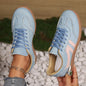 Dark blue women’s designer ballet sneakers with soft soles, anti-skid soles, and casual walking comfort for autumn daily wear.