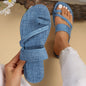 Stylish denim canvas slip-on slippers for women with comfortable design and casual look, by BACKUPMYFILESNOW.COM®.