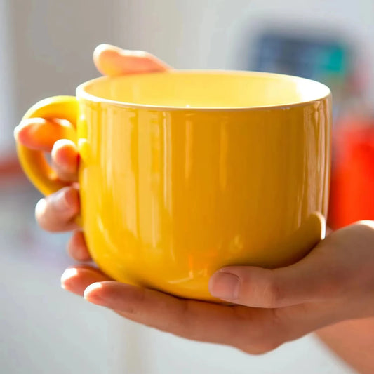 Dark blue 700ml ceramic coffee mug with large capacity, ideal for breakfast, oatmeal, milk tea, and instant noodles.