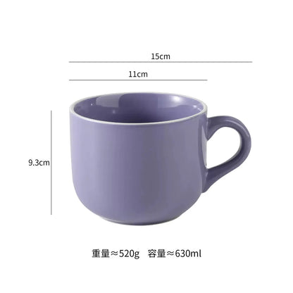 Dark blue 700ml ceramic coffee mug with large capacity, ideal for breakfast oatmeal, milk tea, or instant noodles.