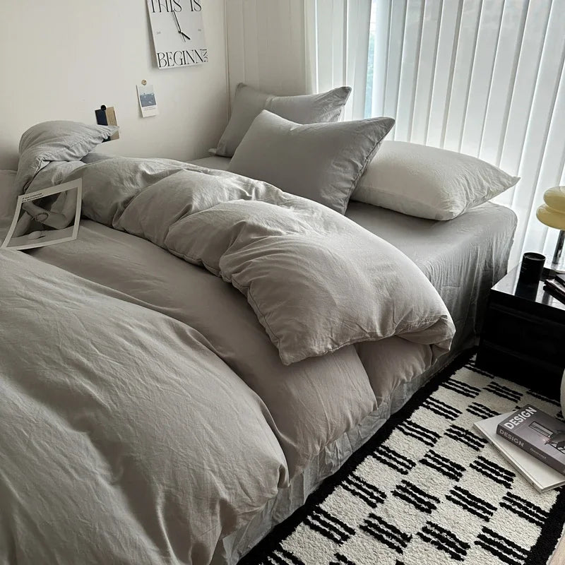 Dark blue king-size cotton bedding set with duvet cover and pillowcases, includes sheets for single, double, queen, and king beds.
