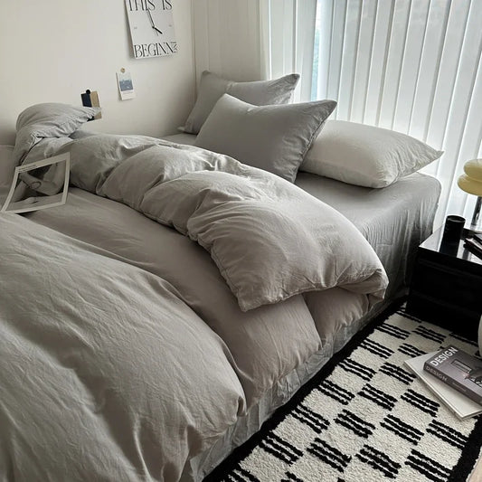 Dark blue king-size cotton bedding set with duvet cover and pillowcases, includes sheets for single, double, queen, and king beds.