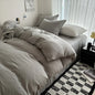 Dark blue king-size cotton bedding set with duvet cover and pillowcases, includes sheets for single, double, queen, and king beds.