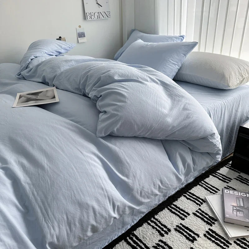 Dark blue solid cotton bedding set with duvet cover and pillowcases, king size, for single or double beds, by BACKUPMYFILESNOW.COM®.