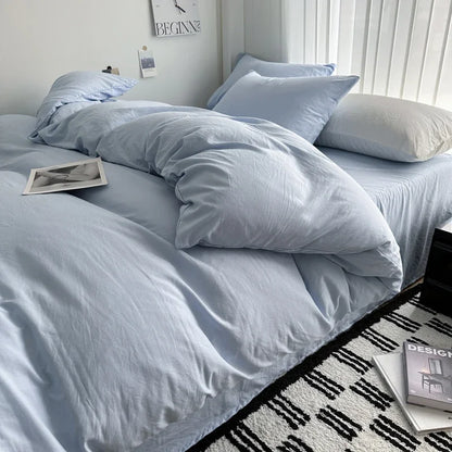 Dark blue solid cotton bedding set with duvet cover and pillowcases, king size, for single or double beds, by BACKUPMYFILESNOW.COM®.