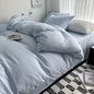 Dark blue solid cotton bedding set with duvet cover and pillowcases, king size, for single or double beds, by BACKUPMYFILESNOW.COM®.