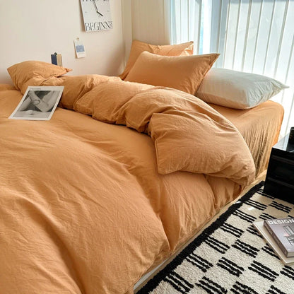 Dark blue solid cotton bedding set with duvet cover and pillowcases in king size, perfect for single, double, or queen beds.