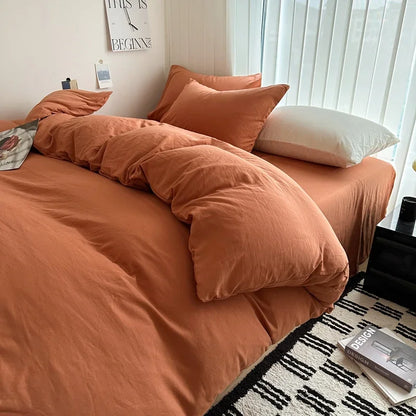 Dark blue solid cotton bedding set with duvet cover and pillowcases, king size, for single, couple, queen, double, and twin beds.