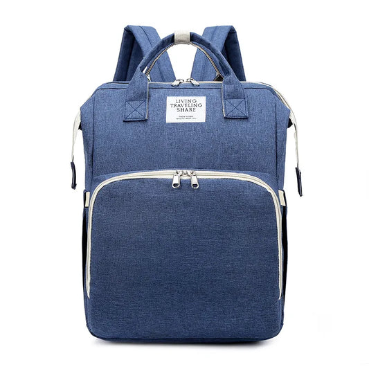 Dark blue large-capacity mommy bag by BackupMyFilesNow.com with multiple compartments and a spacious interior for essentials.