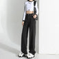 Dark blue high waist denim jeans for women with a baggy straight-leg fit, Korean style, from BackupMyFilesNow.com.