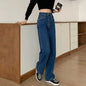 Dark blue high waist denim jeans for women, straight leg style, baggy fit, Korean fashion, casual daily wear by BackupMyFilesNow.com