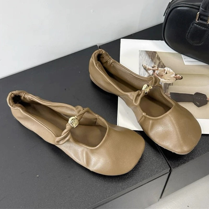 Retro fashion Mary Jane shoes for women by BackupMyFilesNow.com, featuring a dark brown color, soft sole, and casual elegant style.