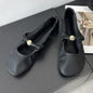 Retro fashion Mary Jane shoes for women with a soft sole, yellow and dark brown color, casual flat style, elegant and comfortable.